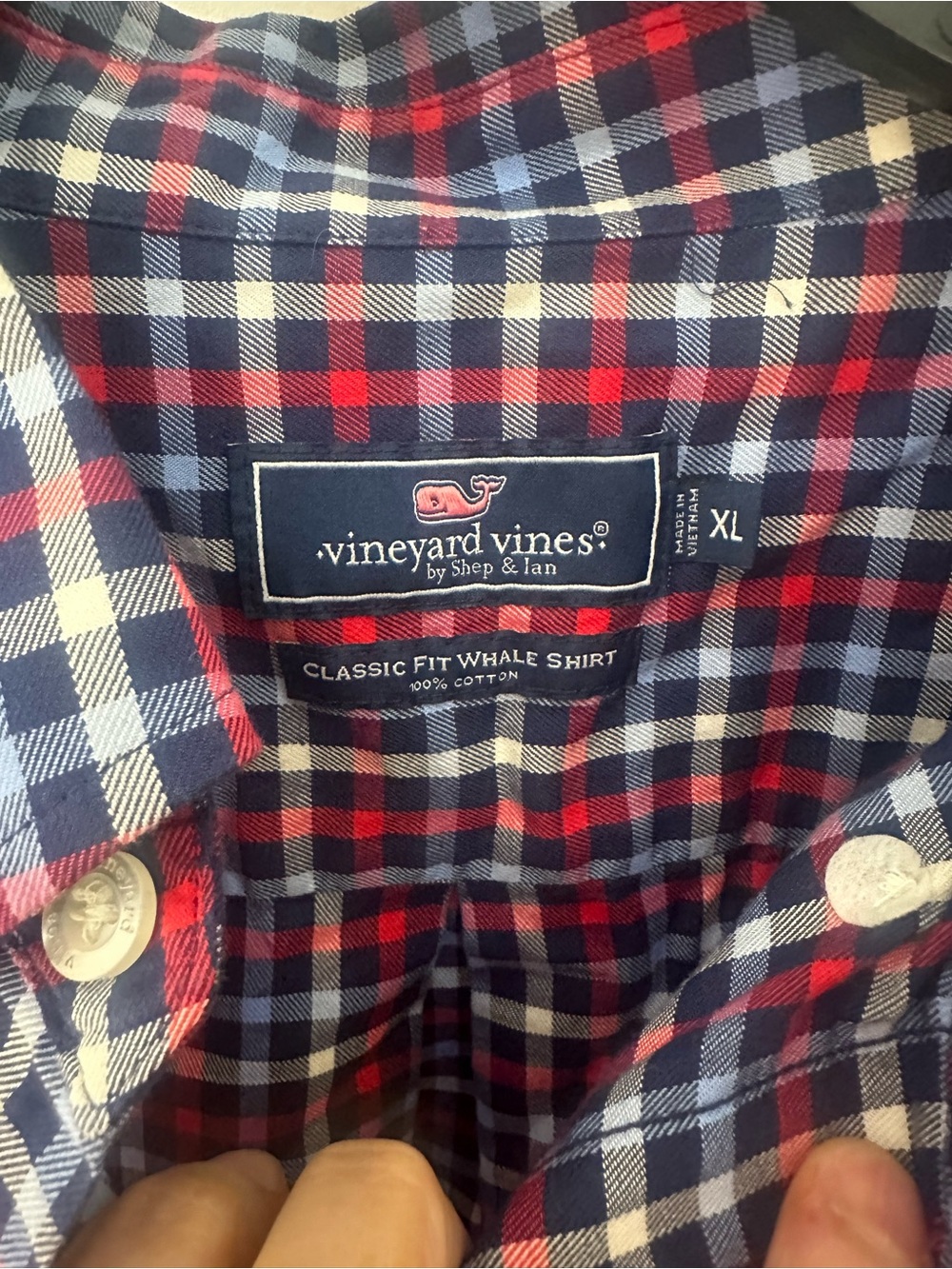 Vineyard Vines Men's Plaid Button-Down Classic Fit Whale Shirt Red/Navy Size XL - Picture 2 of 4